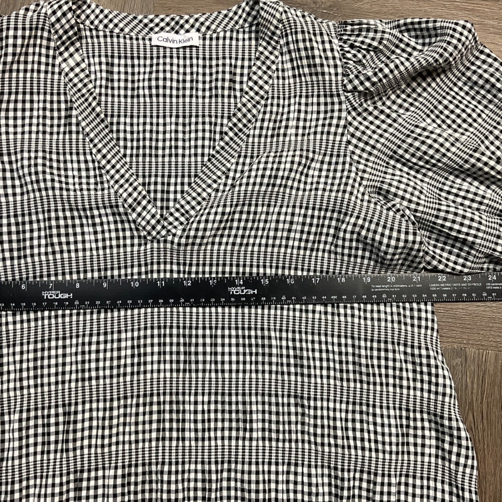 Calvin Klein Gingham Ruffle Hem Babydoll Dress Womens 14 Black White Cottagecore - Picture 7 of 8